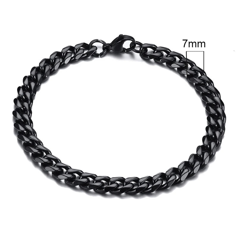 MMS 3-11mm Chunky Miami Curb Chain Bracelet for Men, Stainless Steel Cuban Link Chain Wristband Classic Punk Heavy Male Jewelry