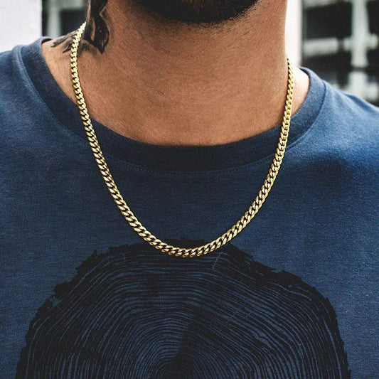 MMS Cuban Chain Necklace for Men Women,Basic Punk Stainless Steel Curb Link Chain Chokers,Vintage Gold Color Solid Metal Collar