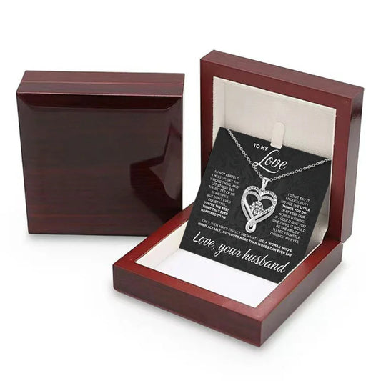 To My Love Eternal Heart Double layered Heart shaped Necklace With Gift Box For Gilrfriend Wife Christmas Valentine's Day Gifts MONMONSHOP