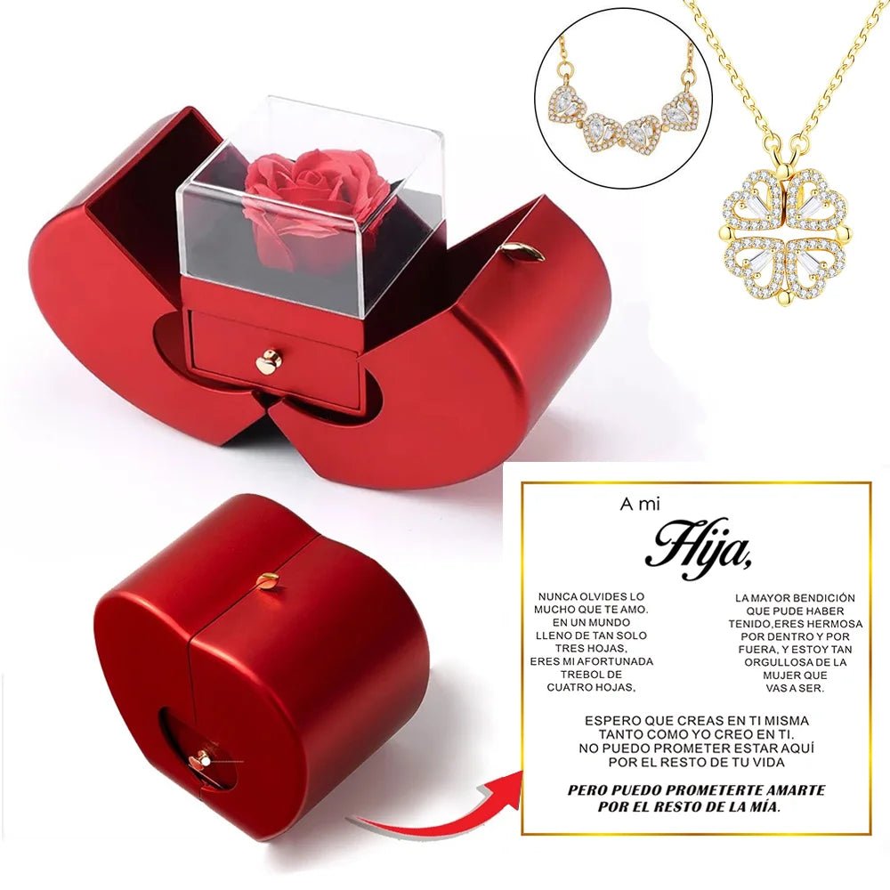To My Daughter Four Leaf Clover Necklace With Apple Box Eternal Rose Flower To Daughter Birthday Party Christmas Gifts | MMS - monmonshop.com
