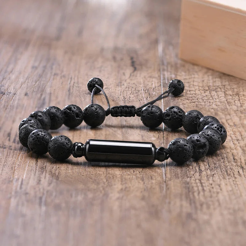 New Men's Casual Lava Stone Beads Urn Bracelets for Ashes, Hollow Tube Cremation Keepsake Memorial Jewelry,Length Adjustable | MMS