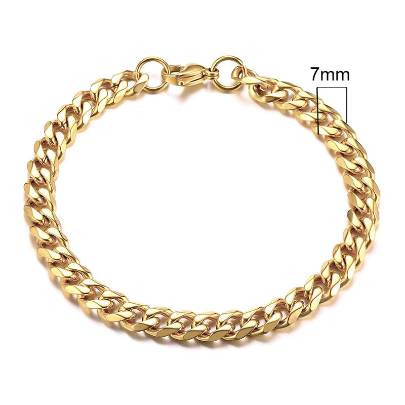 MMS 3-11mm Chunky Miami Curb Chain Bracelet for Men, Stainless Steel Cuban Link Chain Wristband Classic Punk Heavy Male Jewelry