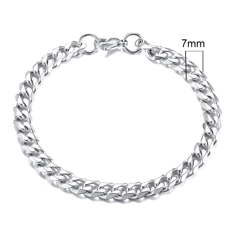 MMS 3-11mm Chunky Miami Curb Chain Bracelet for Men, Stainless Steel Cuban Link Chain Wristband Classic Punk Heavy Male Jewelry