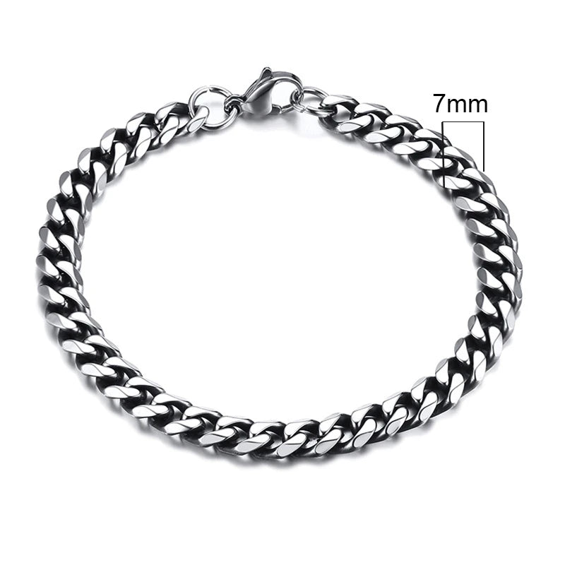 MMS 3-11mm Chunky Miami Curb Chain Bracelet for Men, Stainless Steel Cuban Link Chain Wristband Classic Punk Heavy Male Jewelry