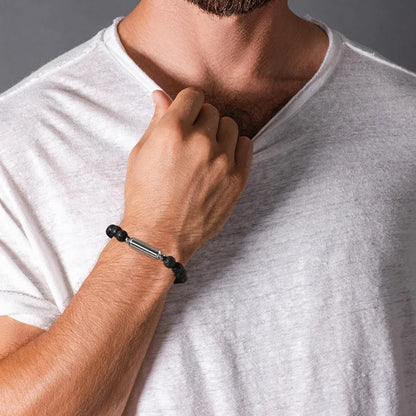 New Men's Casual Lava Stone Beads Urn Bracelets for Ashes, Hollow Tube Cremation Keepsake Memorial Jewelry,Length Adjustable | MMS