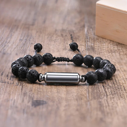 New Men's Casual Lava Stone Beads Urn Bracelets for Ashes, Hollow Tube Cremation Keepsake Memorial Jewelry,Length Adjustable | MMS