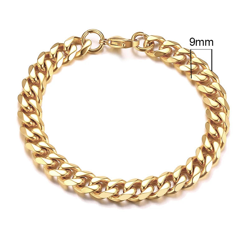 MMS 3-11mm Chunky Miami Curb Chain Bracelet for Men, Stainless Steel Cuban Link Chain Wristband Classic Punk Heavy Male Jewelry