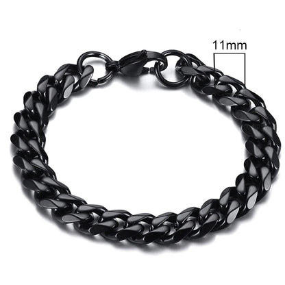 MMS 3-11mm Chunky Miami Curb Chain Bracelet for Men, Stainless Steel Cuban Link Chain Wristband Classic Punk Heavy Male Jewelry