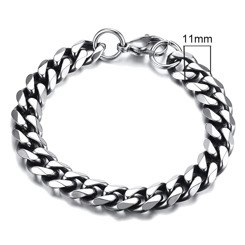 MMS 3-11mm Chunky Miami Curb Chain Bracelet for Men, Stainless Steel Cuban Link Chain Wristband Classic Punk Heavy Male Jewelry
