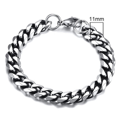 MMS 3-11mm Chunky Miami Curb Chain Bracelet for Men, Stainless Steel Cuban Link Chain Wristband Classic Punk Heavy Male Jewelry