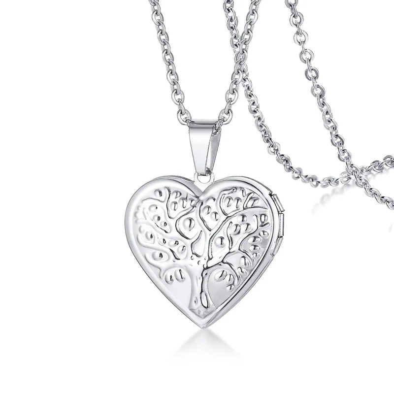 Monogram Floral Oval Heart Locket Pendant Necklaces for Women Men, Stainless Steel Photo Frame Promise Love Keepsake Collar | MMS