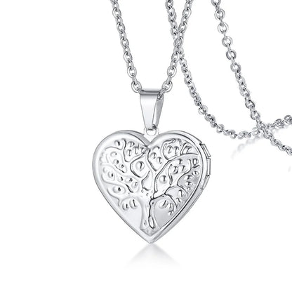 Monogram Floral Oval Heart Locket Pendant Necklaces for Women Men, Stainless Steel Photo Frame Promise Love Keepsake Collar | MMS