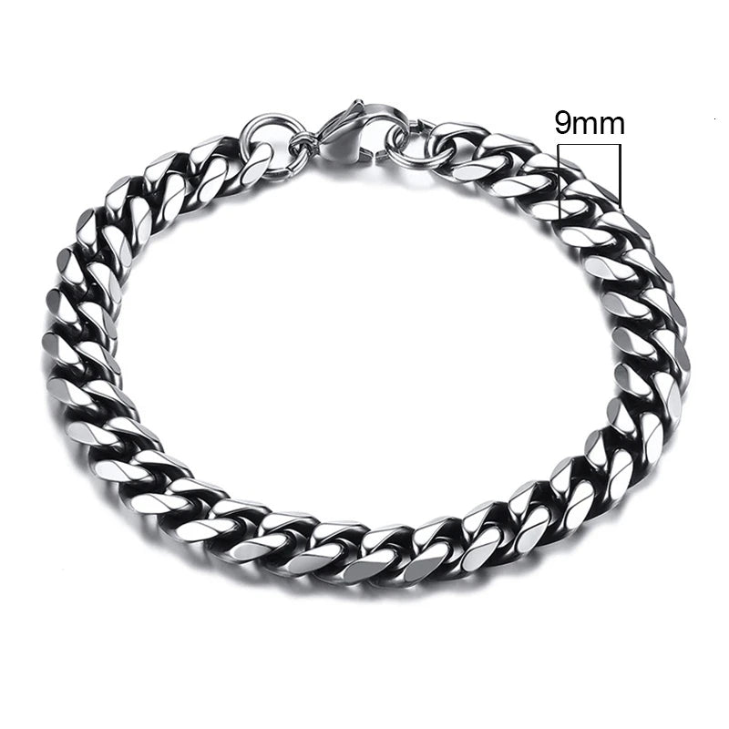 MMS 3-11mm Chunky Miami Curb Chain Bracelet for Men, Stainless Steel Cuban Link Chain Wristband Classic Punk Heavy Male Jewelry