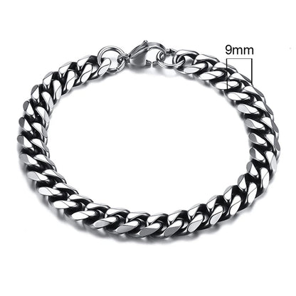 MMS 3-11mm Chunky Miami Curb Chain Bracelet for Men, Stainless Steel Cuban Link Chain Wristband Classic Punk Heavy Male Jewelry