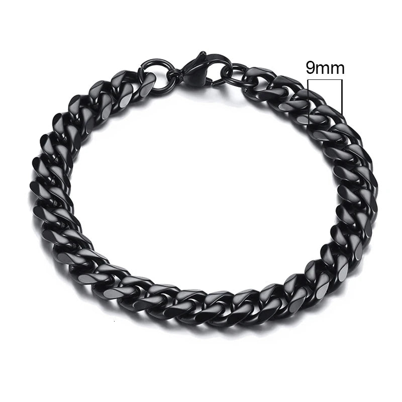 MMS 3-11mm Chunky Miami Curb Chain Bracelet for Men, Stainless Steel Cuban Link Chain Wristband Classic Punk Heavy Male Jewelry