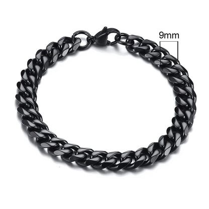 MMS 3-11mm Chunky Miami Curb Chain Bracelet for Men, Stainless Steel Cuban Link Chain Wristband Classic Punk Heavy Male Jewelry