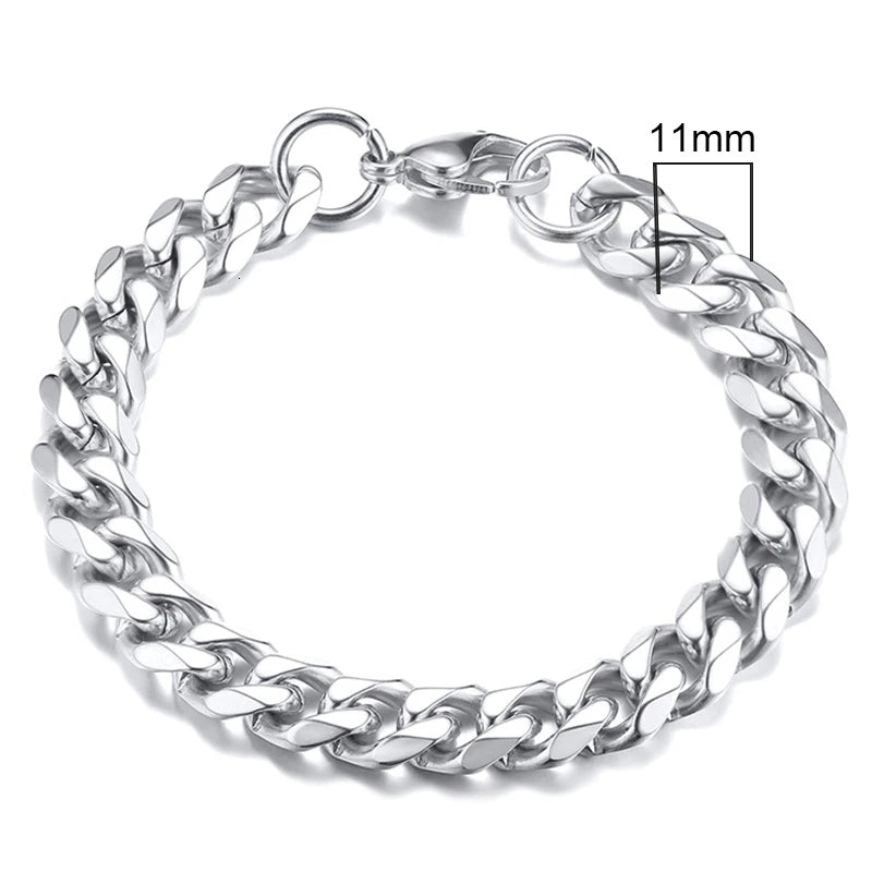 MMS 3-11mm Chunky Miami Curb Chain Bracelet for Men, Stainless Steel Cuban Link Chain Wristband Classic Punk Heavy Male Jewelry