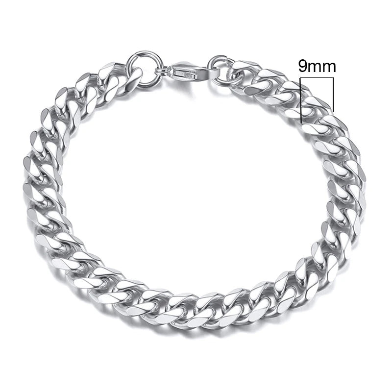 MMS 3-11mm Chunky Miami Curb Chain Bracelet for Men, Stainless Steel Cuban Link Chain Wristband Classic Punk Heavy Male Jewelry
