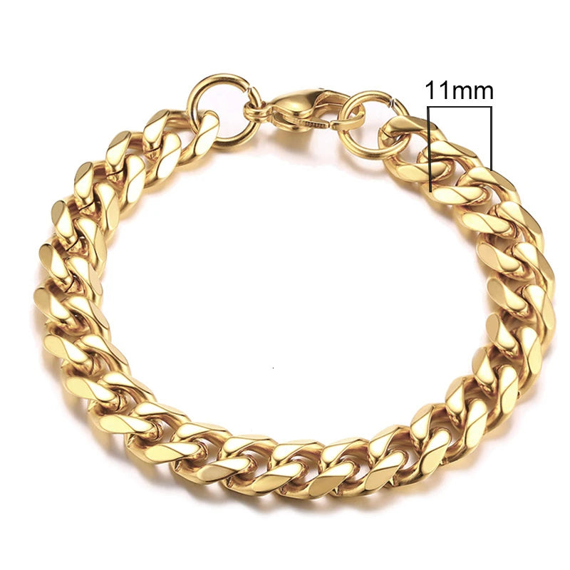 MMS 3-11mm Chunky Miami Curb Chain Bracelet for Men, Stainless Steel Cuban Link Chain Wristband Classic Punk Heavy Male Jewelry