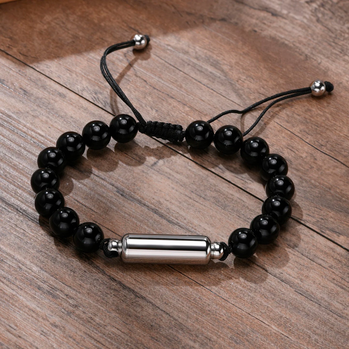 New Men's Casual Lava Stone Beads Urn Bracelets for Ashes, Hollow Tube Cremation Keepsake Memorial Jewelry,Length Adjustable | MMS