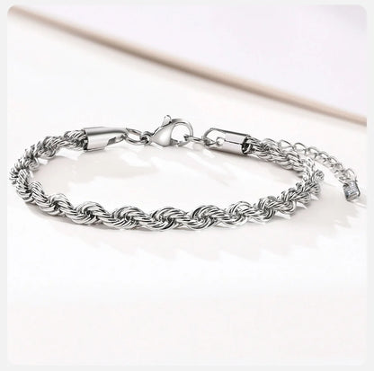 Unisex Rope Chain Bracelets for Men Women, Stainless Steel Twisted Links Chain Bracelet,Simple Classic Jewelry Gift for Him | MONMONSHOP