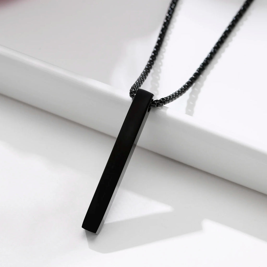 New Pillar Necklace for Men Women, Stainless Steel 3D Bar Pendant, Minimalist Simple Casual Unisex Neck Collar 5mm | MMS