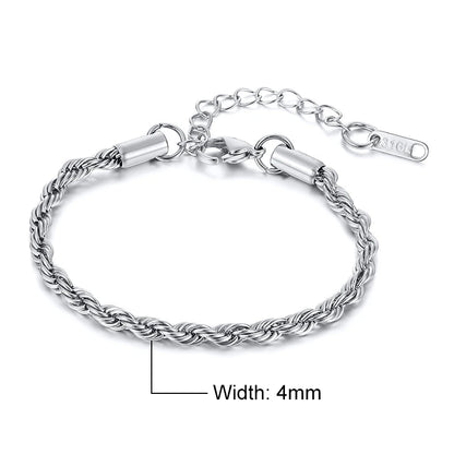 Unisex Rope Chain Bracelets for Men Women, Stainless Steel Twisted Links Chain Bracelet,Simple Classic Jewelry Gift for Him | MONMONSHOP