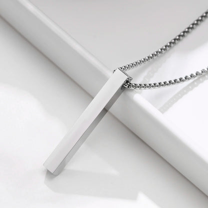 New Pillar Necklace for Men Women, Stainless Steel 3D Bar Pendant, Minimalist Simple Casual Unisex Neck Collar 5mm | MMS