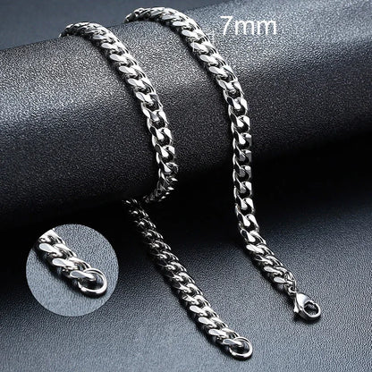 MMS 3/5/7/9mm Thick Cuban Chain Necklaces for Men Women,Simple Miami Curb Links Collar,Waterproof Stainless Steel Unisex Chain