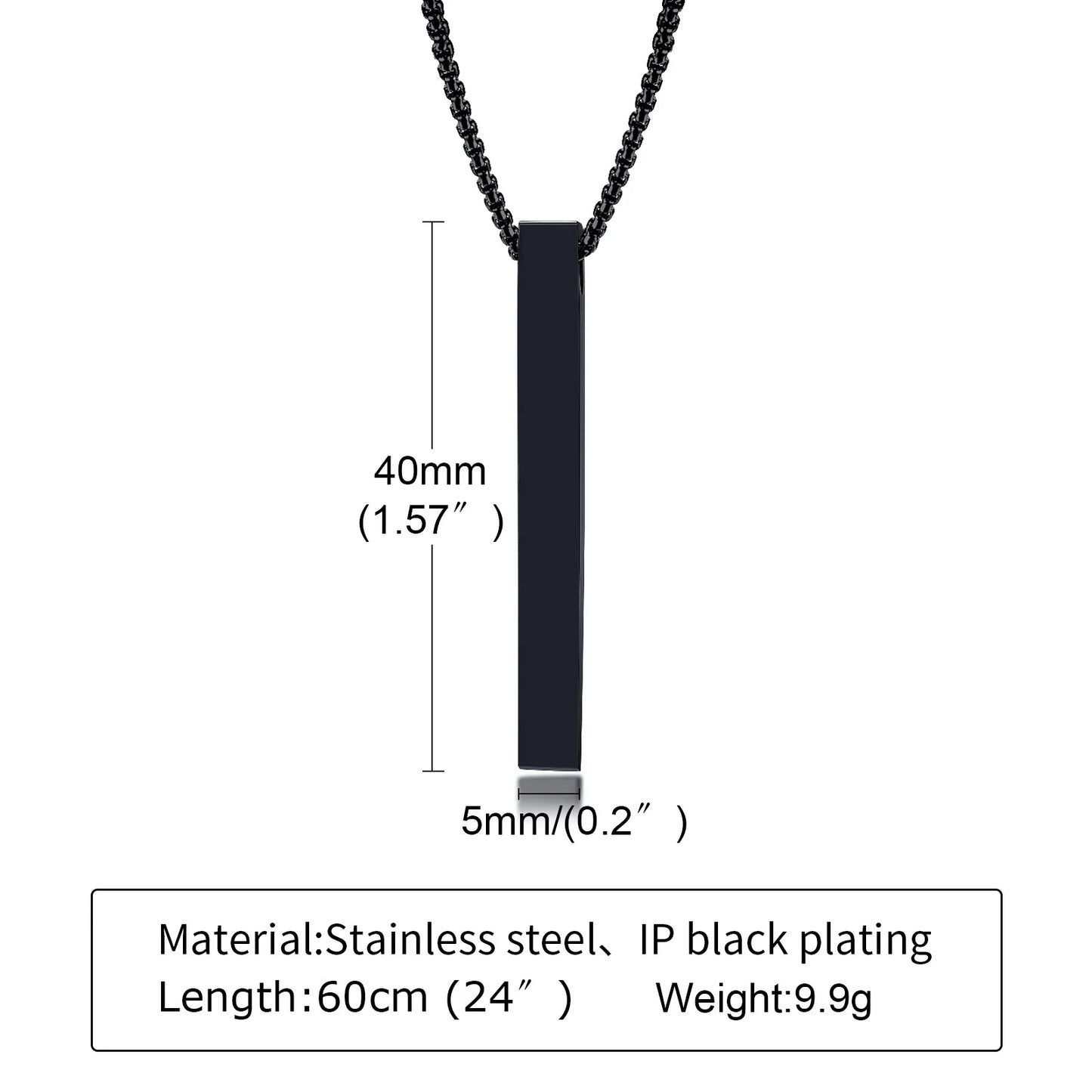 New Pillar Necklace for Men Women, Stainless Steel 3D Bar Pendant, Minimalist Simple Casual Unisex Neck Collar 5mm | MMS