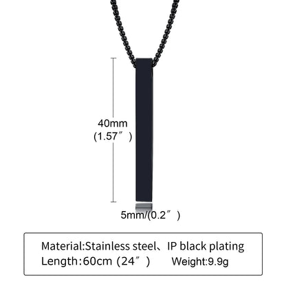 New Pillar Necklace for Men Women, Stainless Steel 3D Bar Pendant, Minimalist Simple Casual Unisex Neck Collar 5mm | MMS