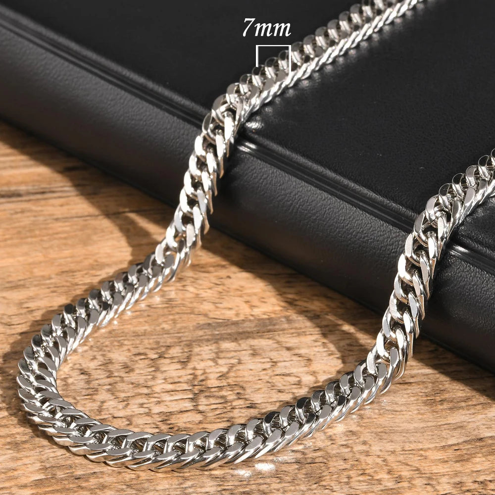 MMS 3/5/7/9mm Thick Cuban Chain Necklaces for Men Women,Simple Miami Curb Links Collar,Waterproof Stainless Steel Unisex Chain