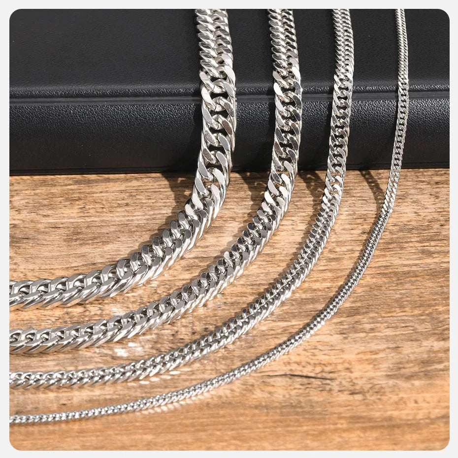 MMS 3/5/7/9mm Thick Cuban Chain Necklaces for Men Women,Simple Miami Curb Links Collar,Waterproof Stainless Steel Unisex Chain