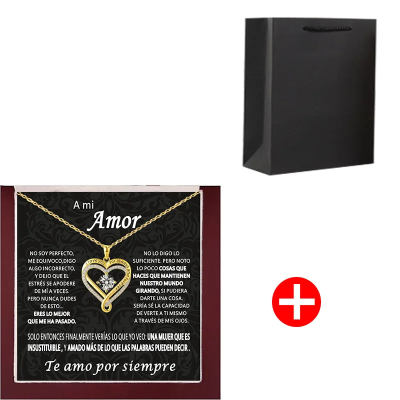 New Christmas Gift To My Love Eternal Heart Double layered Heart Shaped Necklace With Gift Box Gilrfriend Wife Valentine's Day Gifts | MONMONSHOP