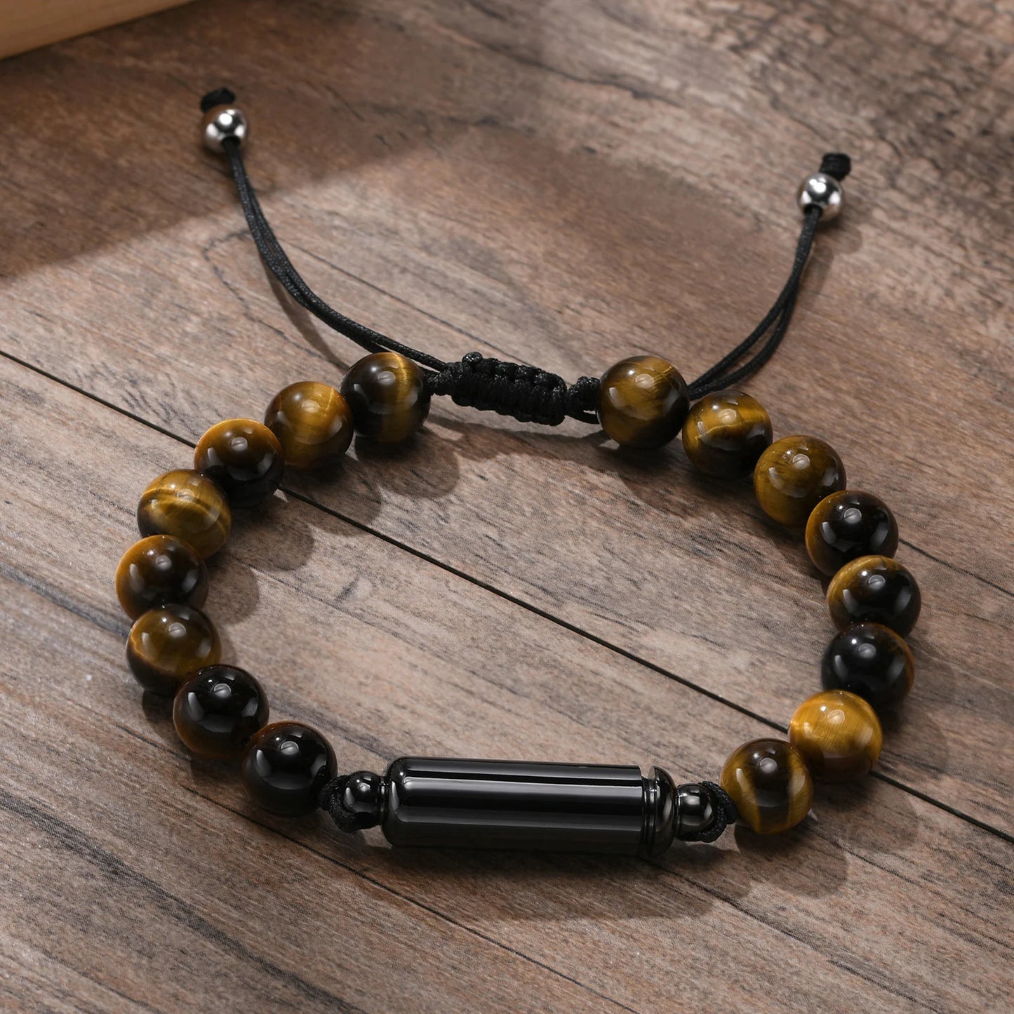 New Men's Casual Lava Stone Beads Urn Bracelets for Ashes, Hollow Tube Cremation Keepsake Memorial Jewelry,Length Adjustable | MMS