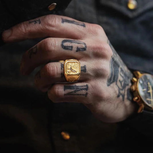 Bald Eagle Signet Ring , Gold Plated Bird Stamp, Bird Rings Stainless Steel | MONMONSHOP