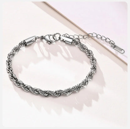Unisex Rope Chain Bracelets for Men Women, Stainless Steel Twisted Links Chain Bracelet,Simple Classic Jewelry Gift for Him | MONMONSHOP