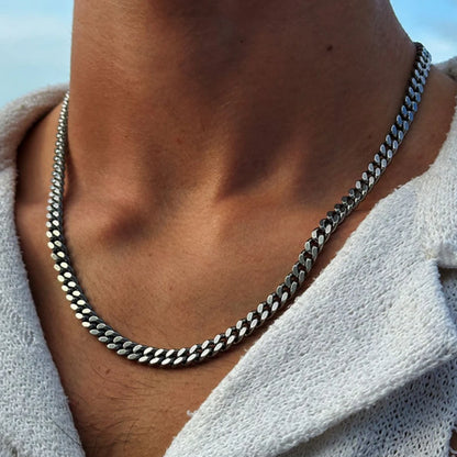 MMS 3/5/7/9mm Thick Cuban Chain Necklaces for Men Women,Simple Miami Curb Links Collar,Waterproof Stainless Steel Unisex Chain