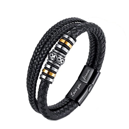 To My Son Stainless steel multi-layer woven bracelet men's titanium steel fashionable leather bracelet engraved gift | MMS
