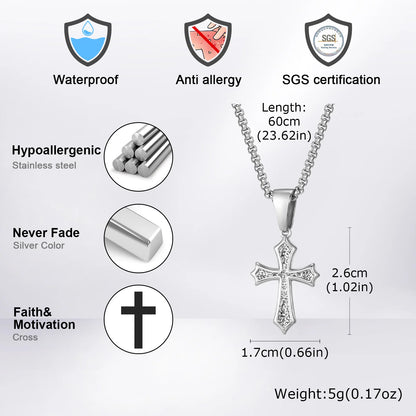 Jewelry Gifts Hip Hop Cross Necklace for Men Women, Stainless Steel Chic Cross Pendant,Christian Classic | MONMONSHOP