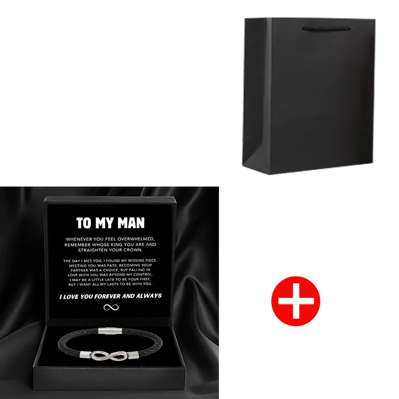 Men's Leather Rope Bracele For Birthday Father's Day Christmas Gifts To My Man Custom Engraved | MONMONShop