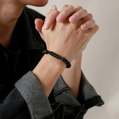 New Men's Casual Lava Stone Beads Urn Bracelets for Ashes, Hollow Tube Cremation Keepsake Memorial Jewelry,Length Adjustable | MMS