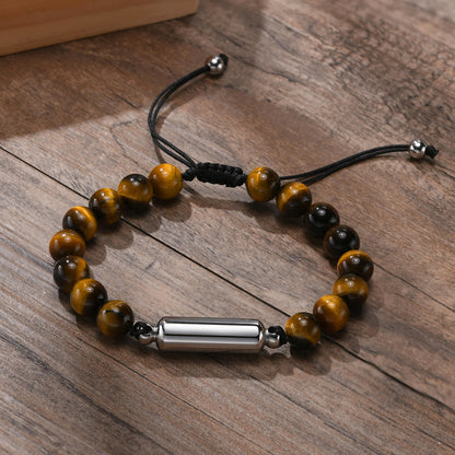 New Men's Casual Lava Stone Beads Urn Bracelets for Ashes, Hollow Tube Cremation Keepsake Memorial Jewelry,Length Adjustable | MMS