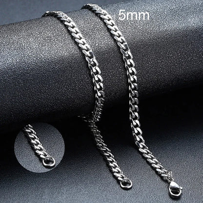 MMS 3/5/7/9mm Thick Cuban Chain Necklaces for Men Women,Simple Miami Curb Links Collar,Waterproof Stainless Steel Unisex Chain