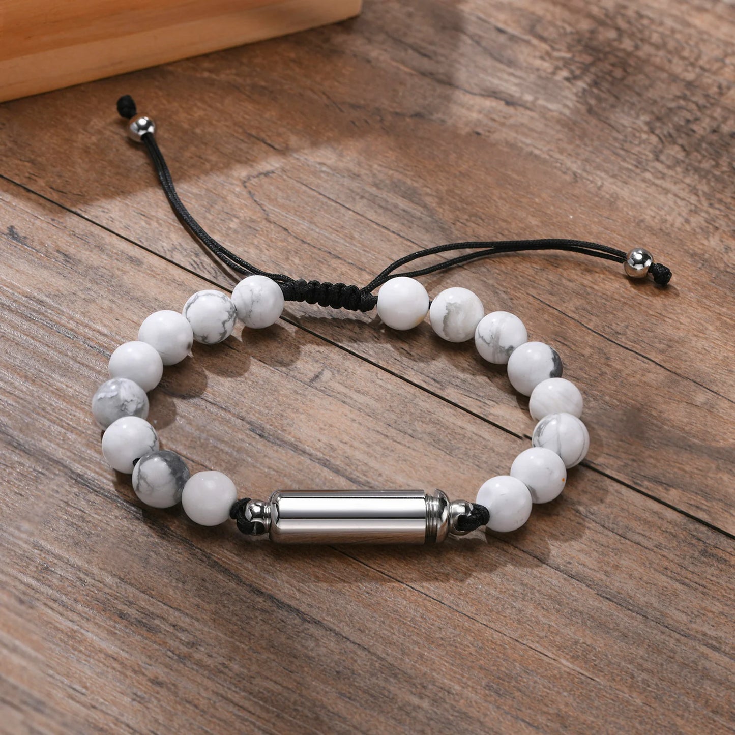 New Men's Casual Lava Stone Beads Urn Bracelets for Ashes, Hollow Tube Cremation Keepsake Memorial Jewelry,Length Adjustable | MMS