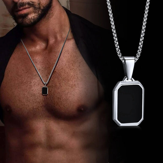 MMS Small Dogtags Pendant Necklaces for Men Boys,Black Silver Color Stainless Steel Military Dog Tag with Box Chain Gift to Him
