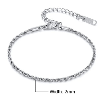 Unisex Rope Chain Bracelets for Men Women, Stainless Steel Twisted Links Chain Bracelet,Simple Classic Jewelry Gift for Him | MONMONSHOP