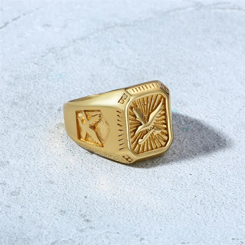 Bald Eagle Signet Ring , Gold Plated Bird Stamp, Bird Rings Stainless Steel | MONMONSHOP - monmonshop.com