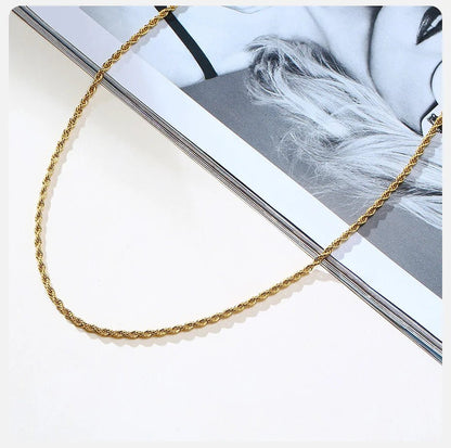 Dainty Gold Color Rope Chain Necklaces for Women Men,Chic Twisted Collar, Waterproof Stainless Steel Link 2/3/4/5mm Width | MONMONSHOP - monmonshop.com
