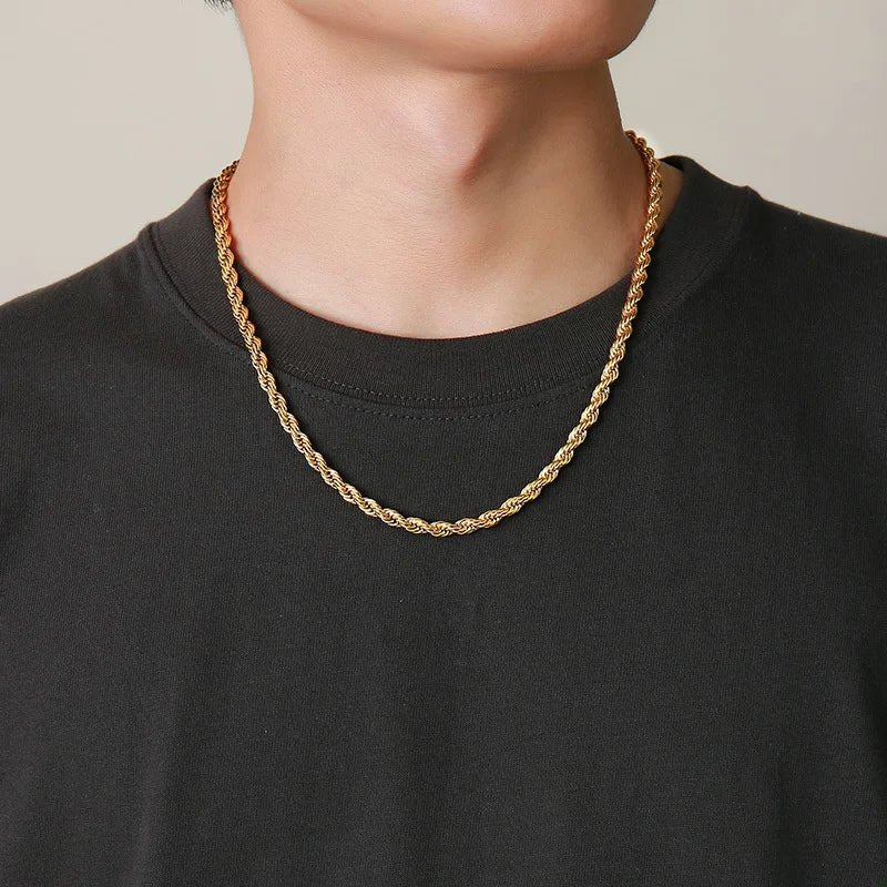Dainty Gold Color Rope Chain Necklaces for Women Men,Chic Twisted Collar, Waterproof Stainless Steel Link 2/3/4/5mm Width | MONMONSHOP - monmonshop.com